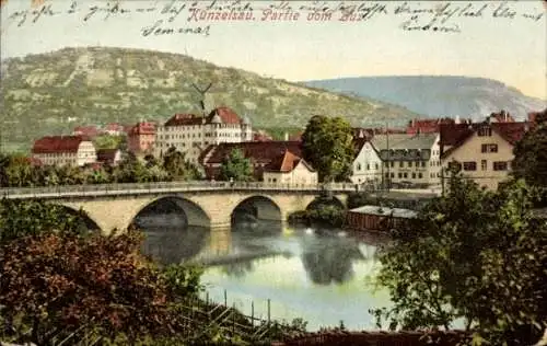 Ak Künzelsau im Hohenlohekreis Baden Württemberg, Partie vom Bux, Brücke