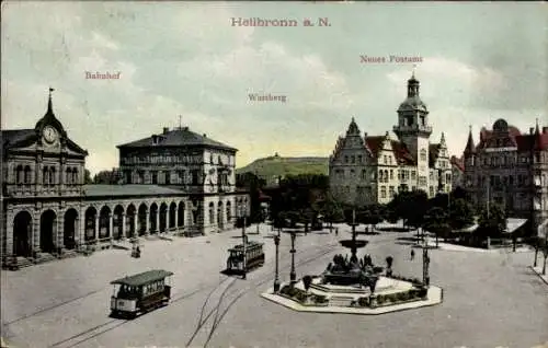 Ak Heilbronn am Neckar, Bahnhof, Wartberg, Post