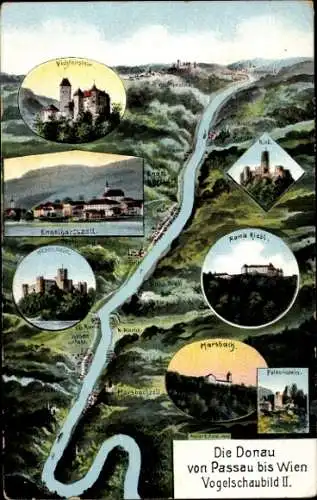 Landkarten Ak Engelhartszell in Oberösterreich, Donau, Vogelschaubild II., Marsbach