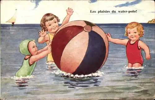 Künstler Ak Wills, John, Mädchen in Badeanzügen spielen mit Wasserball