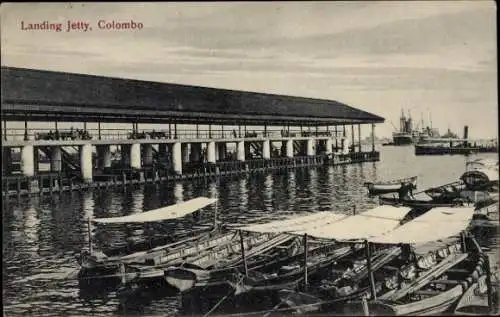 Ak Colombo Ceylon Sri Lanka, Landungssteg, Boote