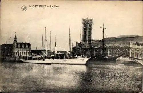 Ak Oostende Ostende Westflandern, La Gare Maritime, Segelschiff