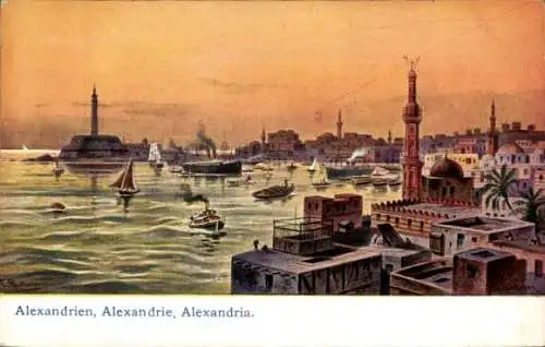 Künstler Ak Perlberg, F., Alexandria Ägypten, Blick auf den Ort, Leuchtturm