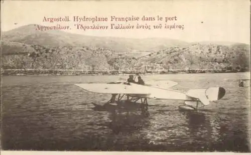 Ak Argostoli Kefalonia Griechenland, Französisches Wasserflugzeug im Hafen