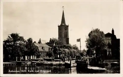 Ak Aalsmeer Nordholland Niederlande, Kirche, Ringvaart, Fähre