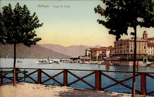 Ak Bellagio Lago di Como Lombardia, Wasserpartie, Dampfer