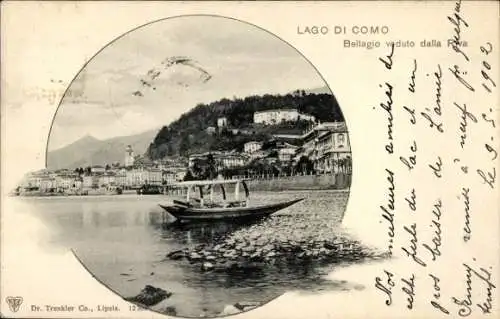Ak Bellagio Lago di Como Lombardia, Ufer, Ruderboot