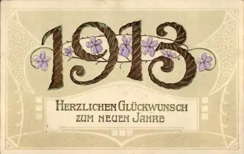 Präge Ak Glückwunsch Neujahr, Jahreszahl 1913, Blumen