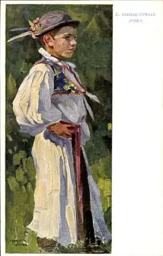 Künstler Ak Vorlova-Vckova, Z., Janek, Junge in tschechischer Tracht, Portrait