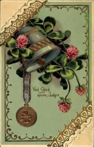 Ak Glückwunsch Neujahr, Glücksklee, Blumen