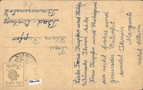 Künstler Ak Glückwunsch Ostern, Osterhase, Korb, Ostereier