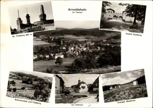 Ak Arnoldshain Schmitten im Taunus, Totalansicht, Großer Feldberg, Castell Saalburg, Schwimmbad