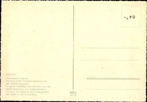 Ak Berlin Mitte, Checkpoint Charlie von der westlichen Sektorengrenze aus aufgenommen, Vopos