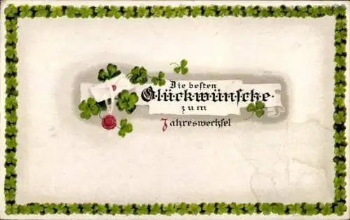 Ak Glückwunsch Neujahr, Kleeblätter, Brief, Siegel