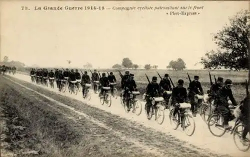 Ak Compagnie cycliste patrouillant sur le front, Soldaten, Fahrradtruppe, I. WK