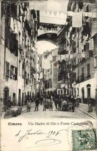 Ak Genova Genua Liguria, Via Madre di Dio e Ponte Carignano