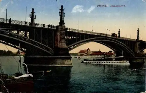 Ak Mainz am Rhein, Brücke, Schiffe
