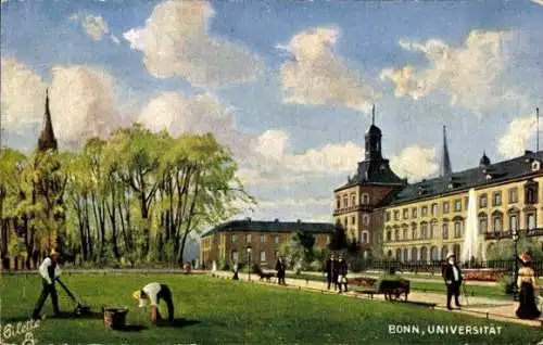 Künstler Ak Bonn am Rhein, Universität, Gärtner, Studenten