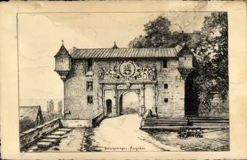 Künstler Ak Tübingen am Neckar, Burg Hohentübingen, Burgtor