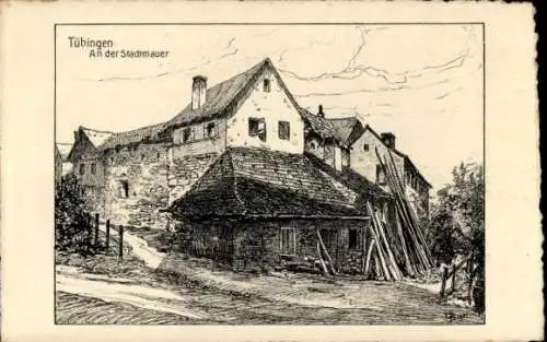 Künstler Ak Tübingen am Neckar, An der Stadtmauer