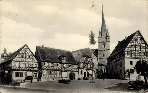 Ak Zeil am Main Unterfranken, Oberer Marktplatz, Fachwerkhäuser, St. Michael