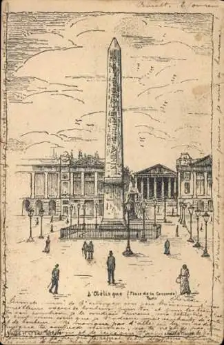 Künstler Ak Paris VIII., Place de la Concorde, Obelisk