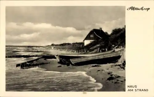 Ak Ostseebad Ahrenshoop, Haus am Strand, Boot, Meer