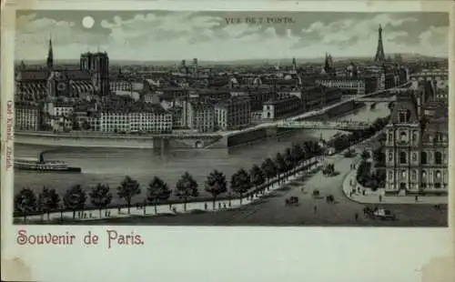 Mondschein Litho Paris VI, 7 Brücken, Notre Dame, Eiffelturm
