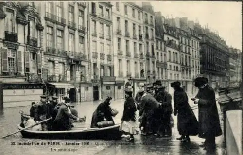 Ak Paris VI, Quai des Grands Augustins, Die große Seineflut, Januar 1910