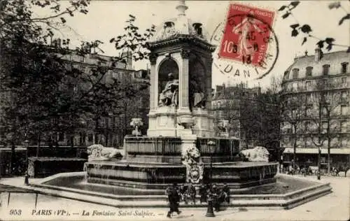 Ak Paris VI, La Fontaine Saint Sulpice, Geschäft