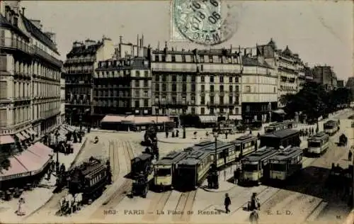 Ak Paris VI, Place de Rennes, Straßenbahn