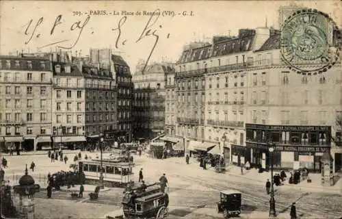Ak Paris VI, Place de Rennes, Straßenbahn