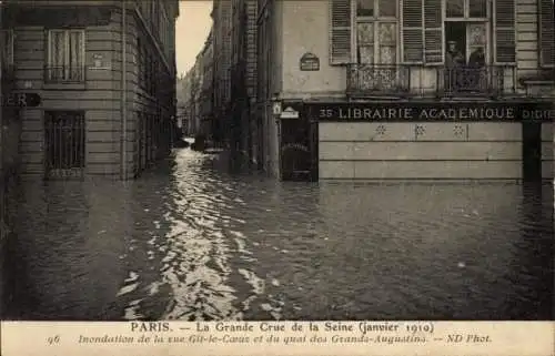 Ak Paris VI, Quai des Grands Augustins, Die große Seineflut, Januar 1910