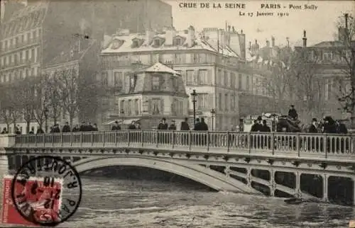 Ak Paris V, Pont Sully, Die große Seineflut am 27. Januar 1910