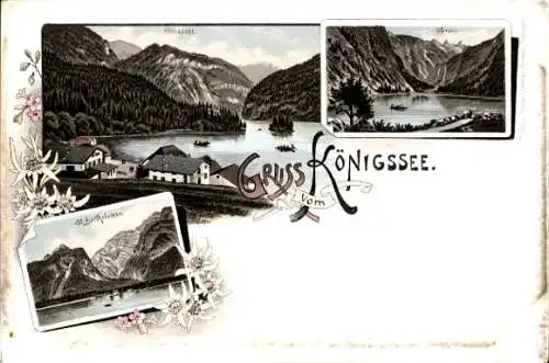 Litho Königsee Königssee Oberbayern, Seeblick, Landschaft