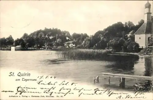 Ak St. Quirin Gmund am Tegernsee Oberbayern, Kapelle mit Seeblick