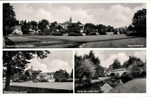 Ak Neudrossenfeld Oberfranken, Gesamtansicht, Schloss, Brücke