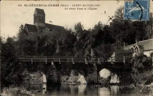 Ak Saint Cénéri le Gerei Orne, Brücke und Kirche