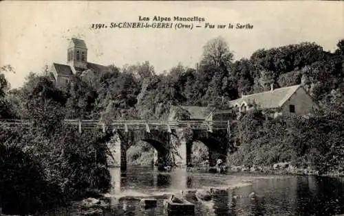 Ak Saint Cénéri le Gerei Orne, Vue sur la Sarthe