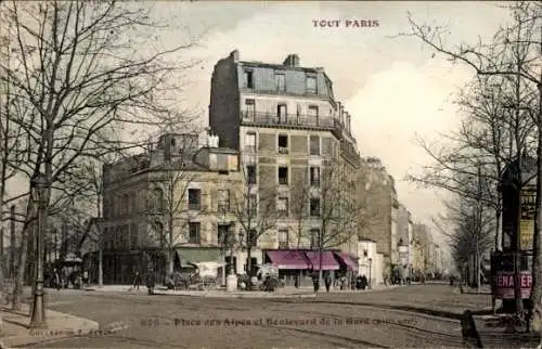 Ak Paris XIII, Place des Alpes und Boulevard de la Gare