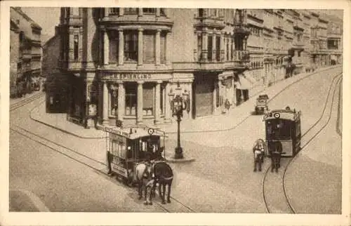 Ak Halle Saale, 50 Jahre Straßenbahn 1882-1932, Vorspannstelle Leipziger Turm 1882, Pferdebahnen