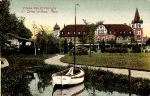 Ak Dreibergen Bad Zwischenahn in Oldenburg, Zwischenahner Meer, Segelboot, Teilansicht vom Park