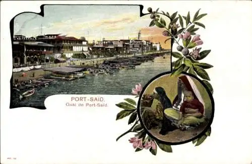 Ak Port Said Algerian, Gesamtansicht der Kais von Port Said