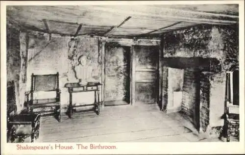 Ak Stratford upon Avon Warwickshire England, Shakespeares Haus, Geburtszimmer