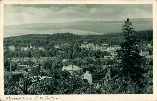 Ak Mariánské Lázně Marienbad Region Karlsbad, Blick vom Café Forstwarte