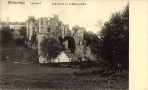 Ak Müllerthal Waldbillig Luxemburg, Beaufort, Schlossruinen