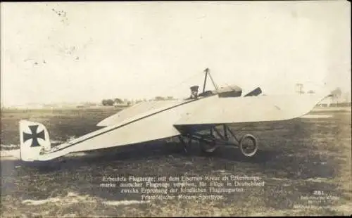 Ak Erbeutetes Flugzeug, mit dem Eisernen Kreuz versehen, Französischer Morane-Sporttype
