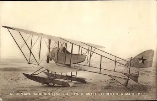 Ak Französisches Militärflugzeug Caudron G3 Hydro Mixte Terrestre & Maritime