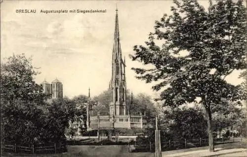 Ak Wrocław Breslau Schlesien, Augustusplatz, Siegesdenkmal