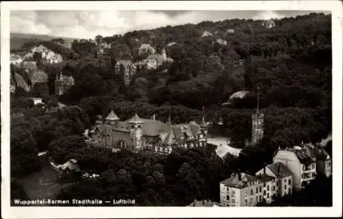 Litho Barmen Wuppertal, Luftbild der Stadthalle